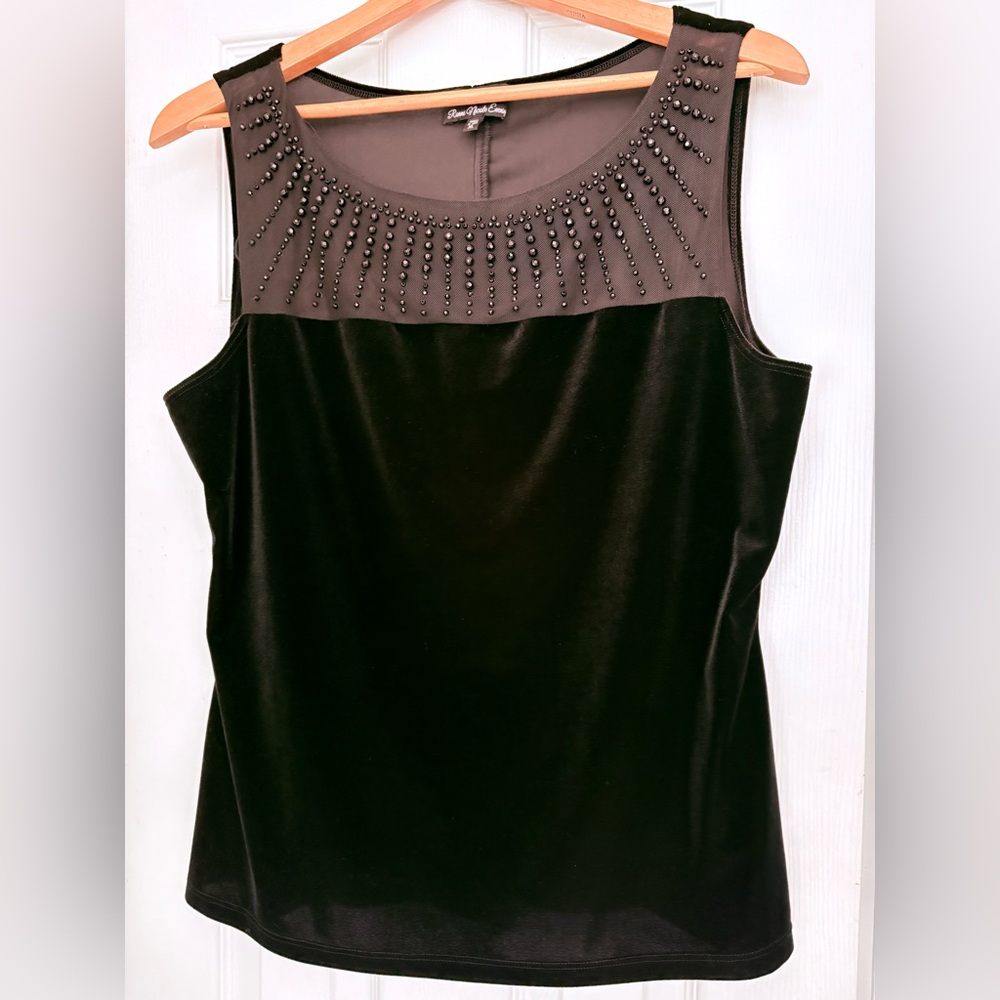 Ronni Nicole Black Velvet Sleeveless Blouse with Beaded Neckline